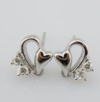 Heart-Shaped 925 Silver CZ Earrings  Romantic Accessory Girls Sterling Silver Earrings Small Silver Heart
