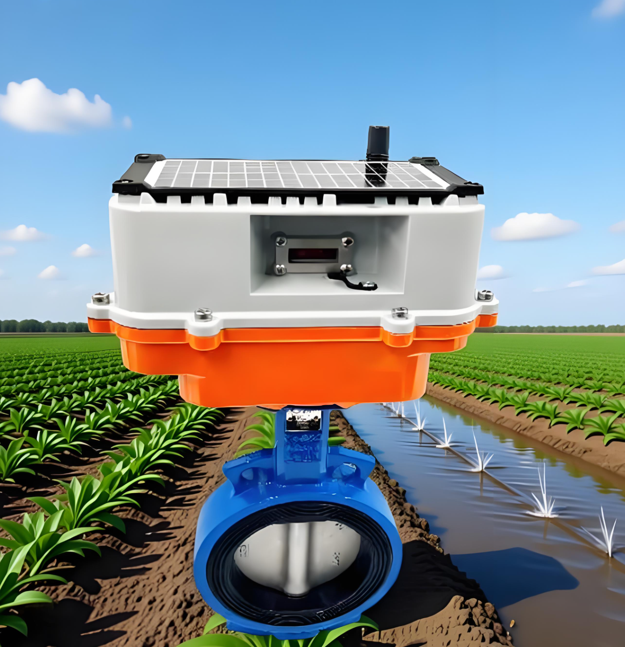 Smart Butterfly Electric Water Valve Solar Panel Digital Screen Control for Precision Agriculture