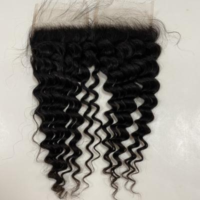 Deep wave 4X4  Customized 20A Natural Hairline Super Thin HD Lace Frontal100% Brazilian Human Hair Extensions