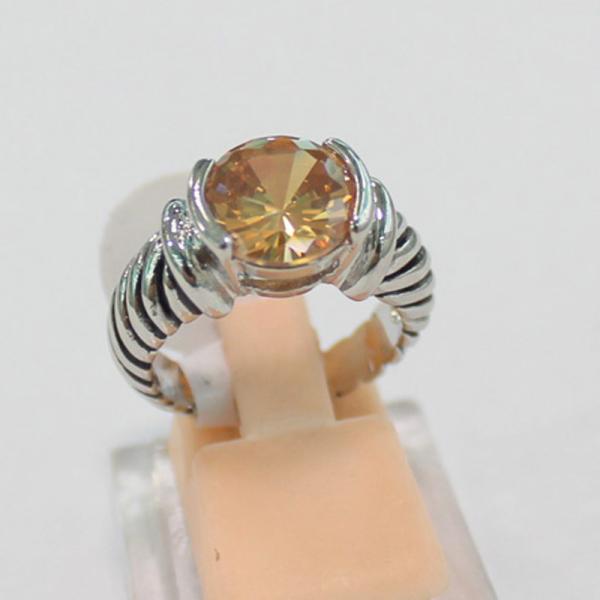 (R-70)Fashion Jewelry Silver Plated Citrine Cubic Zircon Petite Ring