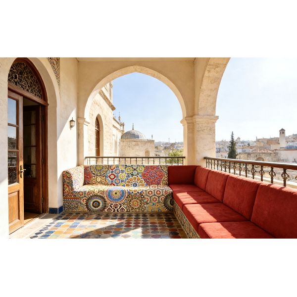 Middle Eastern Mediterranean Style Printed Velvet (California) Fabric for Sofa