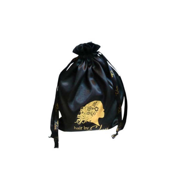 Eco-friendly Black Fabric Carrier Bags, Ribbon Drawstrings Bag For Gifts 25cm * 30cm