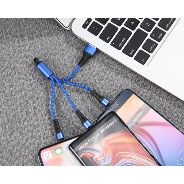 нейлон кабеля 14cm заряжателя USB 2.4A быстрый поручая заплел 3 в 1 ключевом цепном кабеле данных