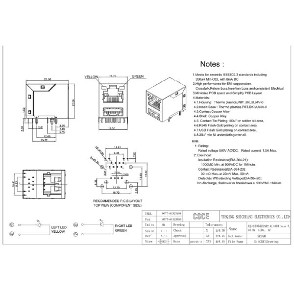 Power Over Magnetic Ethernet Connector POE PLUS 1 X 1 Contact Material Copper Alloy