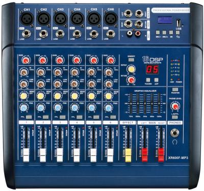 6 Channel Professional Audio Mixer for stage XR600F-MP3 , DJ Power Mixer