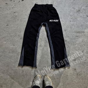 Custom Rhinestone Print Mens Joggers Wide Leg Flare Baggy Acid Wash Stacked Sweatpants Men Casual Sweat Pants Trousers for Men