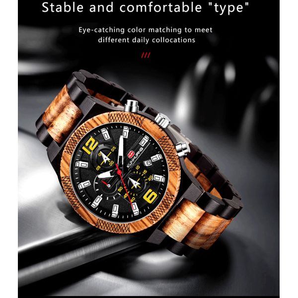 Man Black Dial Wooden Quartz Watch Business Wristwatch Water Proof 1019-1