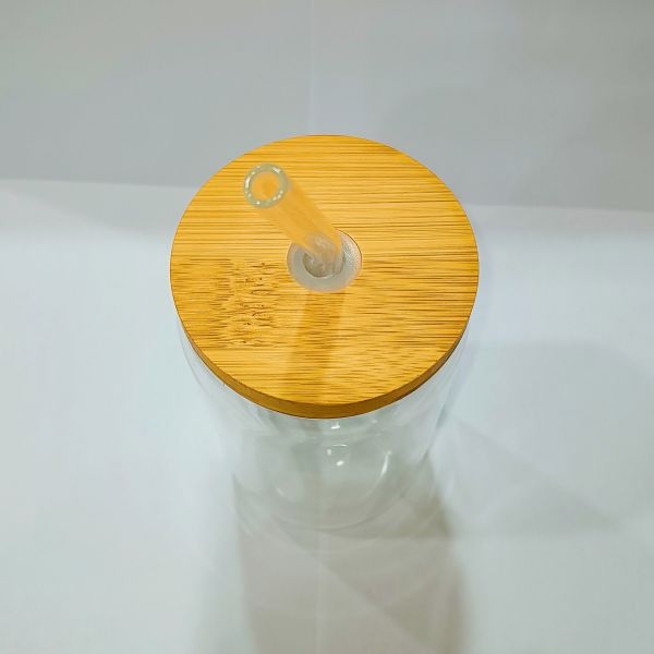 Бутылка воды прозрачная стеклянная с крышкой соломы бамбуковой