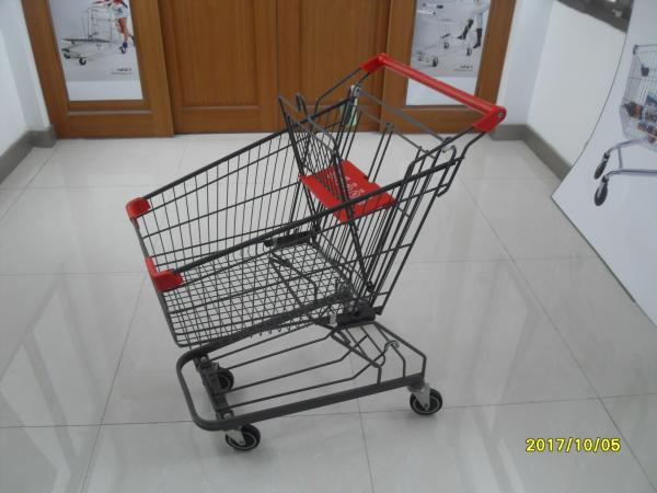 Grey Powder Coating 80L Supermarket Shopping Trolley With 4 Inch PU Casters