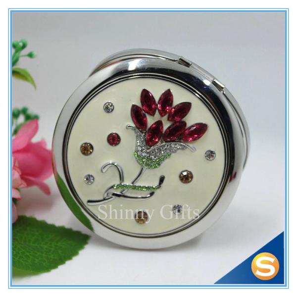 Shinny Gifts Customized Flower Design Round Shape Portable Pocket Mirror