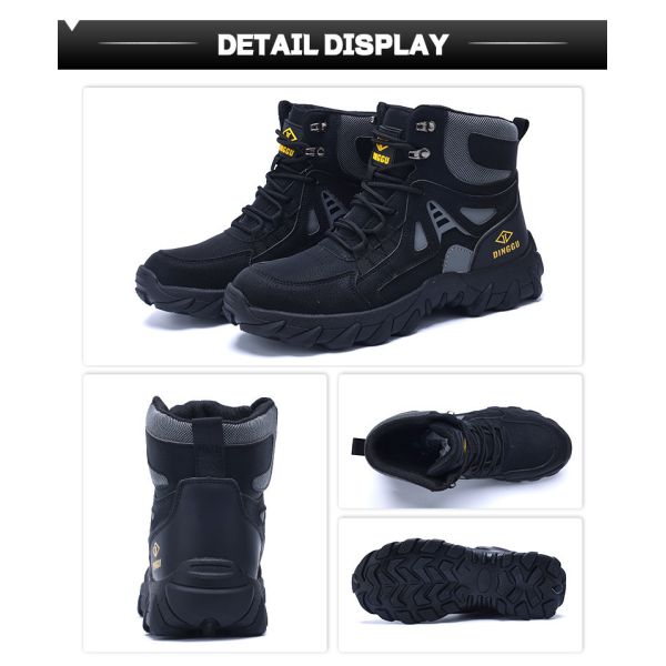 Chaussures de sécurité en cuir en microfibre volante en tricot, chaussures de sécurité à semelle moyenne en Kevlar, chaussures de sécurité en acier, chaussures de travail en caoutchouc