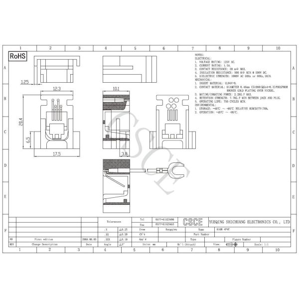 UL94V-0 Wired Telephone Modular Jack 616B 4P4C RJ11 Connector Electrical Drop Wire