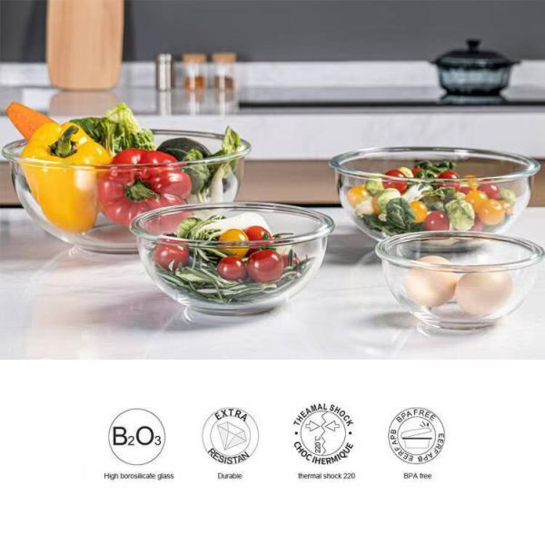IKOO High Borosilicate Glass Mixing Bowl with Color-Sprayed Design and 560℃ Oven Safe for Baking and Salad