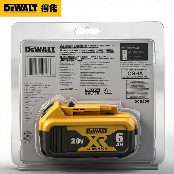 CE Certificate Lithium Battery Dewalt 20V 6Ah 8000 Cycles DCB206 With Box Package