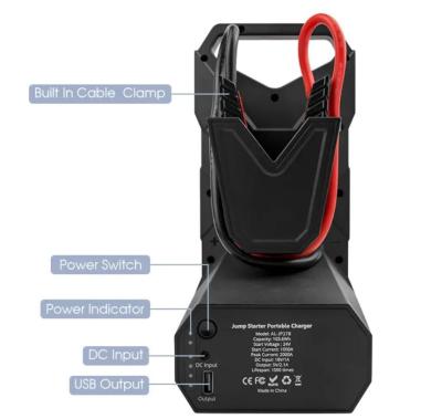 Peak Current 2000A Portable Car Battery Charger 24V Truck Jump Starter With Magnetic Base