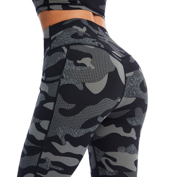 Camouflage High Waisted Workout Leggings Digital Printing Quick Dry