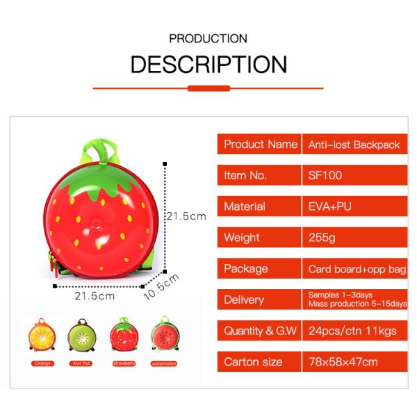 OEM ODM Toddler BackpackFruit Design Anti Lost Backpack Child School Bag For Kids
