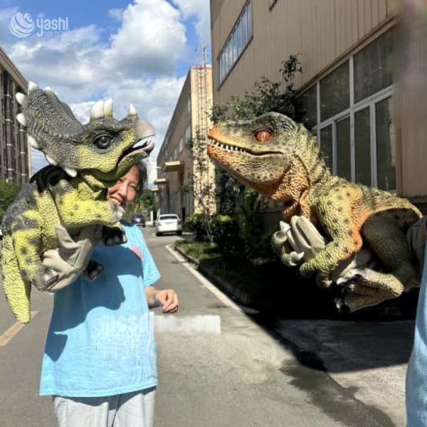 Festival Silicone Dinosaur Hand Puppet With Rust Proof Steel Frame