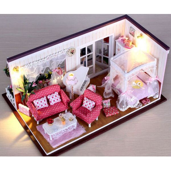 Dollhouse, DIY Lights House, Wooden Model, Education Romantic Full House, building model