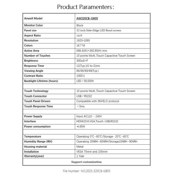 32 Inch Capacitive Touch Screen Monitor Side LED Light For POG WMS FOX firelink Games