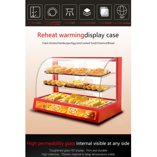 Commercial Mini Electric Food Display Warmer Showcase with Three Layers 380x460x600mm