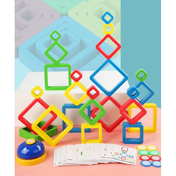 Wooden Intelligence Color Square Box Kindergarten Learning Toys Assembly Blocks