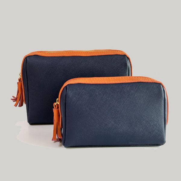 Pu Saffiano Leather Cosmetic Cases Custom Size Zipper Travel Toiletry Pouch Case