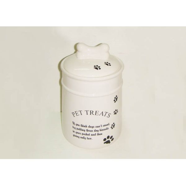 Ceramic Personalized Dog Treat Jar , Pet Food Canister With Decal Silicone Sealed