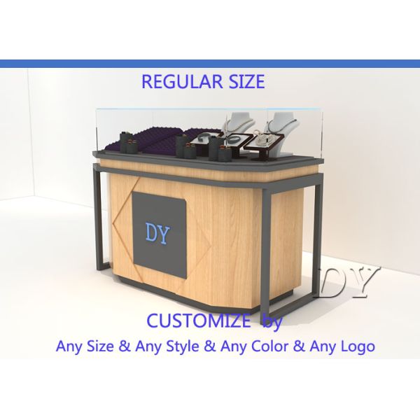Lockable Wooden Glass Veneer Jewelry Shop Counters Install Lights