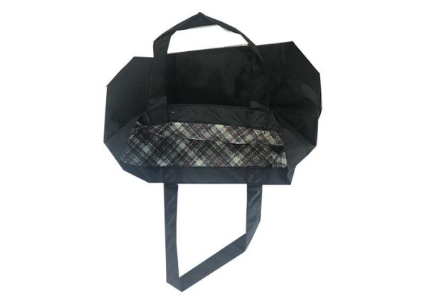 Black 300D Polyester Tote Bags With PU Backing And Inside Drawstring