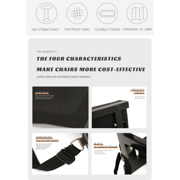 42.5x33x41cm Folding Stadium Chair 600D Polyester Stadium Bleacher Seat Outdoor