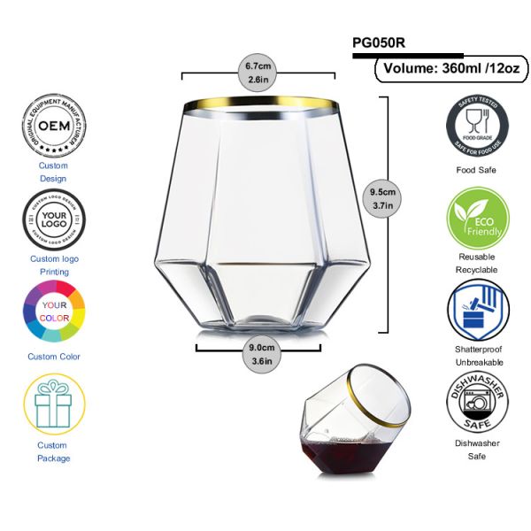 Elegant Gold Rim Diamond Plastic Whisky Glasses Reusable Whiskey Rocks Glass