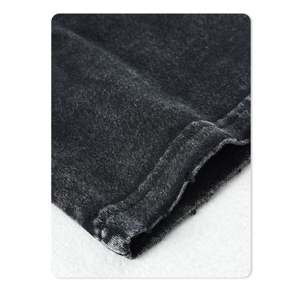 Men'S Hip Hop Acid Wash Crewneck Sweatshirt Athletic Black Distressed Vintage T-Shirt Terry Fabric