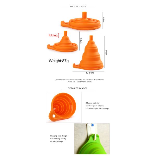 Portable Flexible Silicone Collapsible Kitchen Funnel For Liquid Transfer