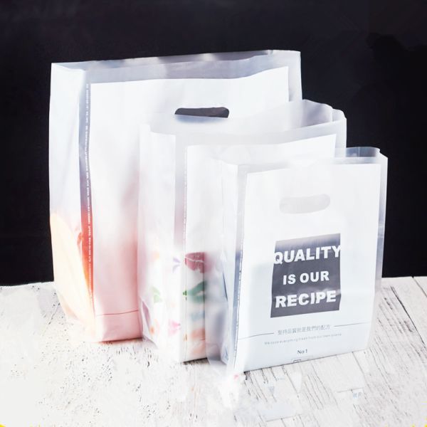 Frosted Die Cut Handle Take Out Bag Plastic PE Side Gusset Bag For Bread