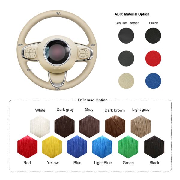 MEWANT For Fiat 500 2015-2021 / 500C 2016-2021 Best Ladies Car Steering Wheel Cover Beige Leather Factory Wholesale Price