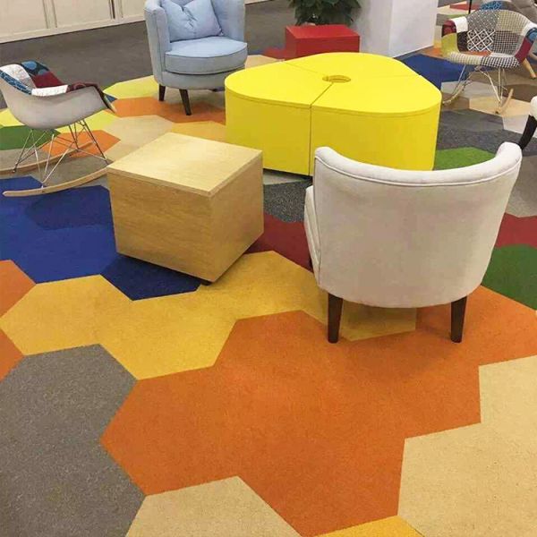 Machine Tufted Hexagon DIY Color Commercial Carpet Tile for Office Floor Improvement