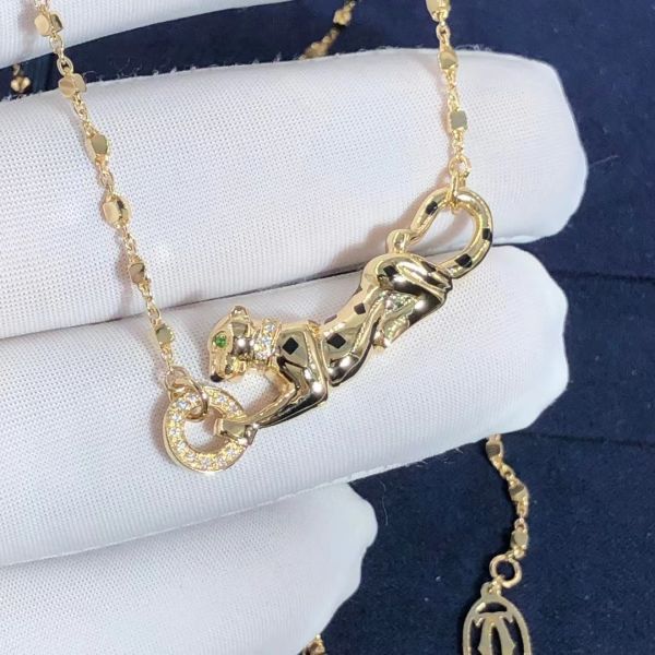 Car Tie 18k Gold  PanthèRe De Car Tier Necklace Rose Gold Tsavorite Garnets VVS Diamonds