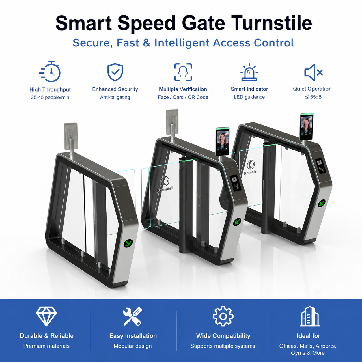 Speed Gate Turnstile With Brushless Motor Wide Pass