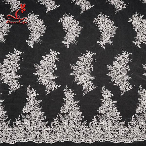 3D Floral Stretch Wedding Bridal Embroidered Tulle Lace Fabric By The Yard