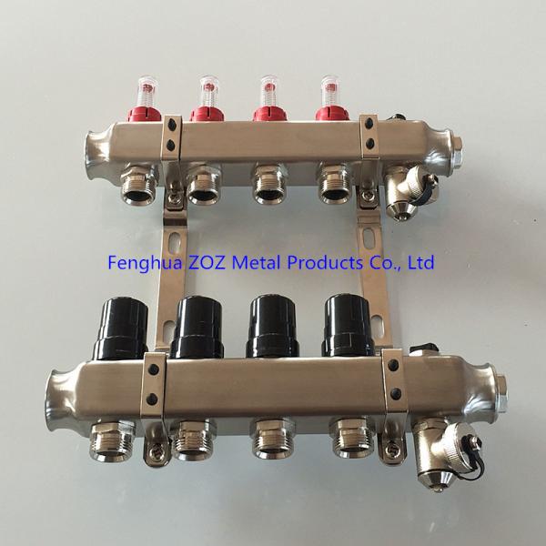 Stainless Steel Central Floor Heating Pipe Manifold , Pex Radiant Floor Heating Manifold Assembly