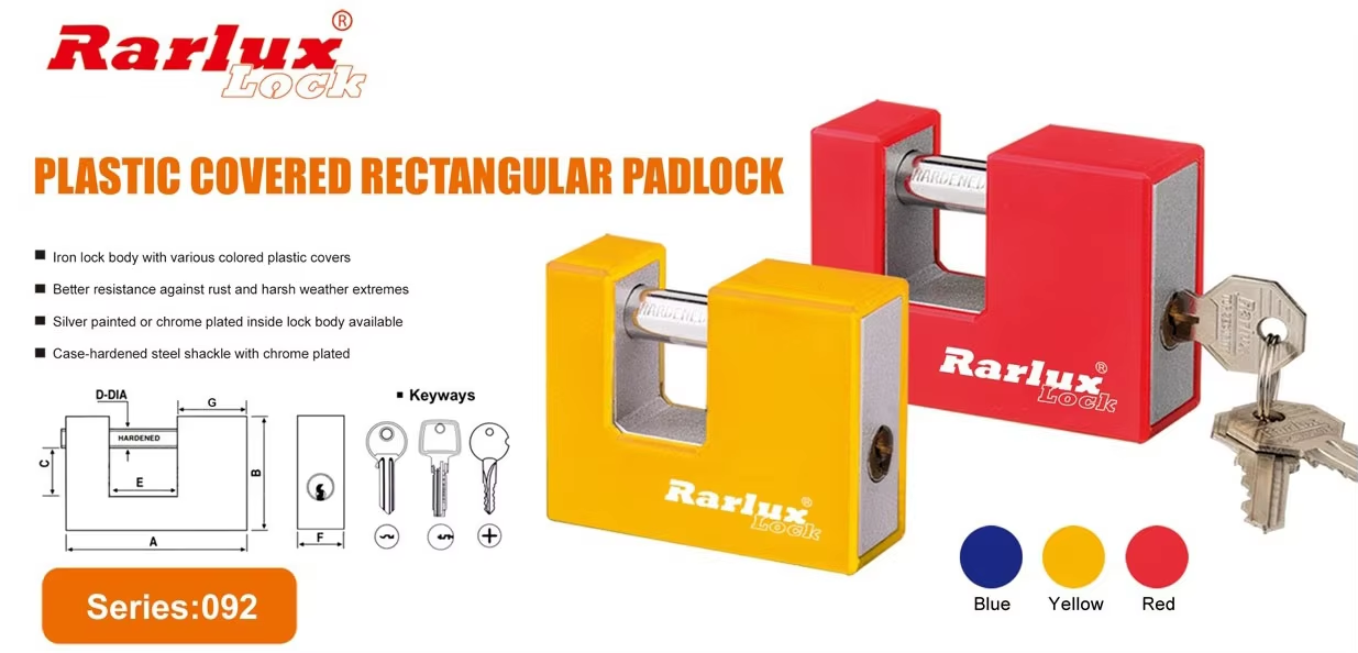 Rarlux Manufacturer Wholesale Safety Heavy Duty Iron Padlock Colored Plastic Covered High Security Rectangular Padlock