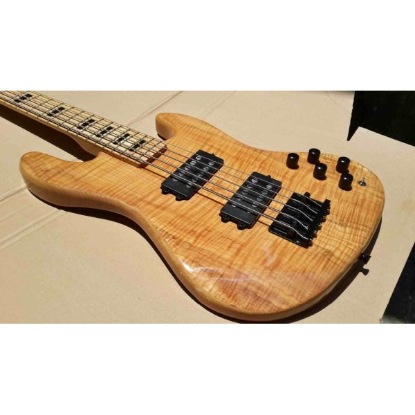 Flame maple 5 string electric bass guitar with ashwood body 20 tone position maple fingerboard free shipping