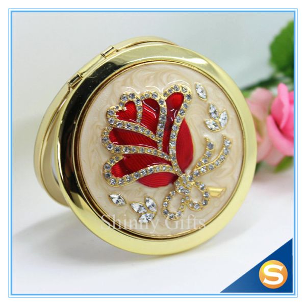 Shinny Gifts Rose Design Hand Make up Mirror Luxury Crystal Cosmetic Mirror