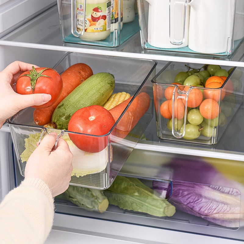 Refrigerator Storage Box PET Large Food Storage Box Transparent Rectangular Refrigerator Storage Box with Handle