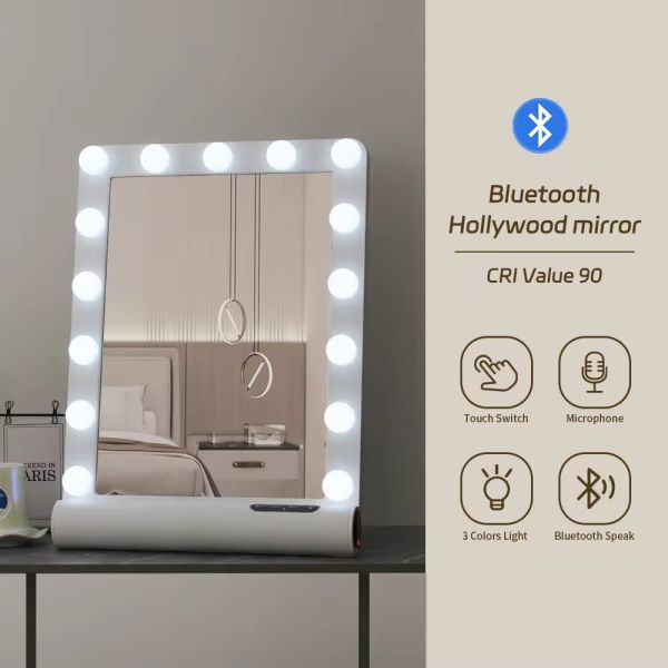 LED Desktop Vanity Mirror for Girls 3 Color Lighting Modes Table Makeup Cosmetic Mirror with Zinc Alloy Light Bulbs
