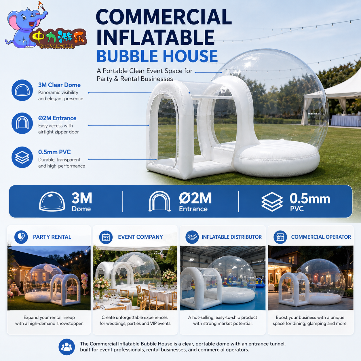Commercial Inflatable Bubble House Clear PVC Bubble Dome for Party Rental Wedding Event Photo Booth