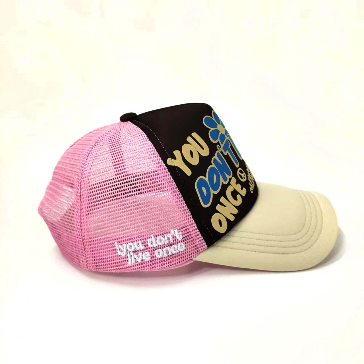 Two Tone Mesh Foam Custom 3D Embroidery Trucker Hats Powder Puff Print Special Mixed Colors