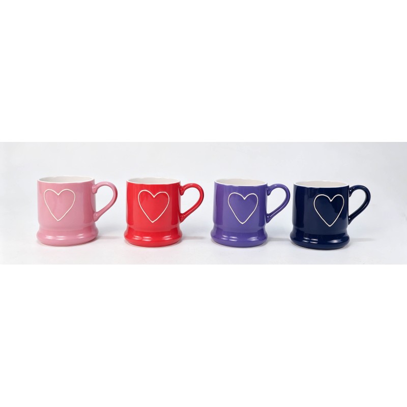Raised Embossed Heart Outline Ceramic Coffee Mug