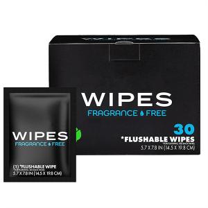 1 Pack 30 Wipes Plant Based Fibers On-The-Go Flushable Wipes